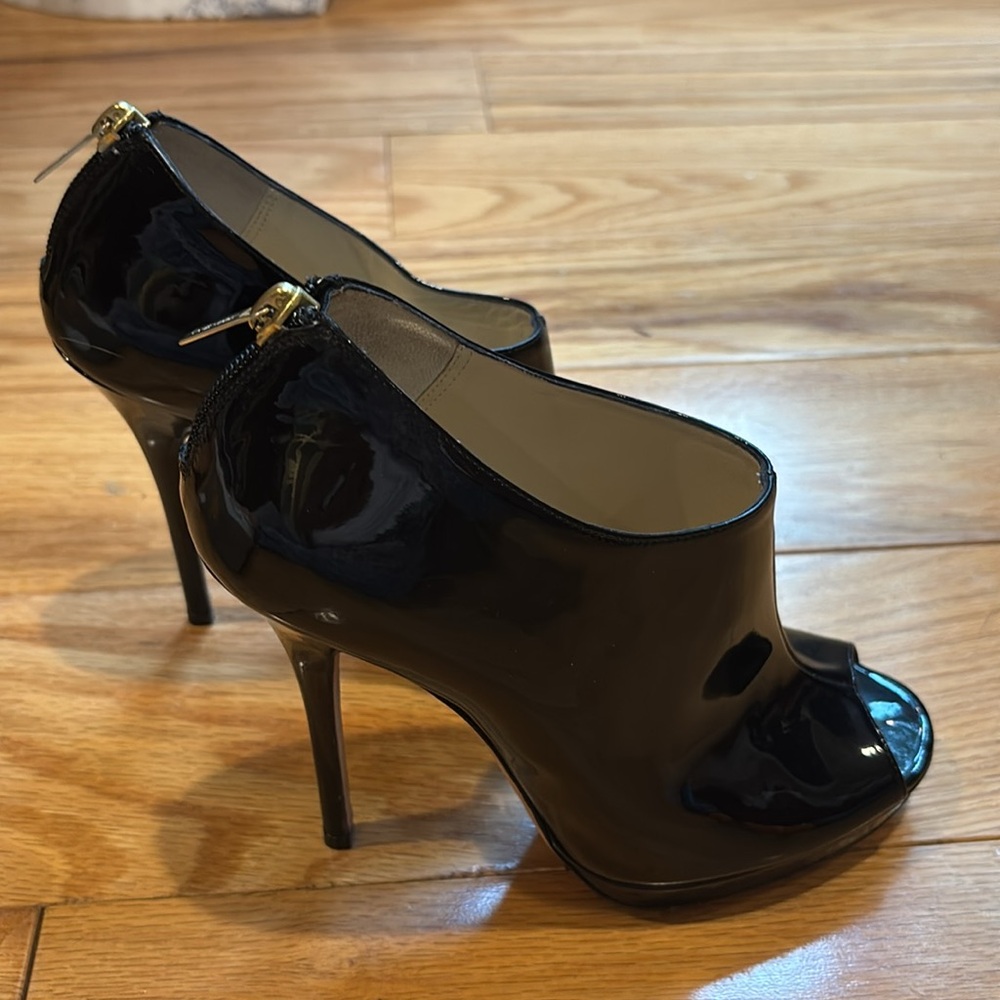JIMMY CHOO black patent peep toe leather heels shoes booties - Picture 13 of 15